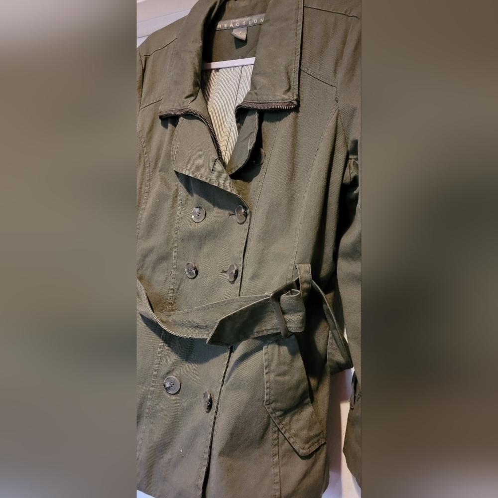 Kenneth Cole Reaction $248 Women's Army Green Full Zip Lined Button Up Coat Lrg. - Picture 4 of 12